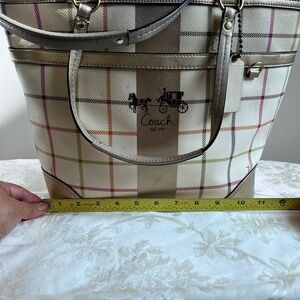 Coach Heritage Stripe Handbag Beige with gold hardware. COACH
